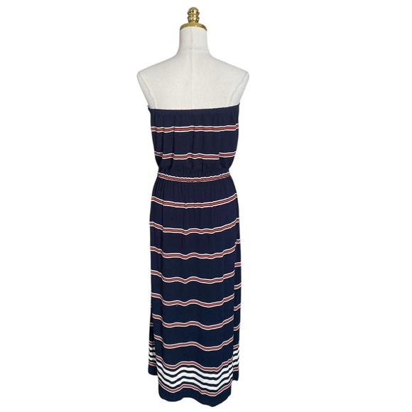 J CREW Navy Striped Strapless Stretch Jersey Summer Maxi Dress Women’s Sz Medium - Picture 6 of 9